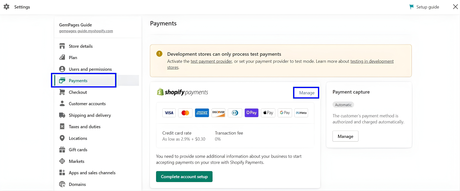 Set up Shopify payments
